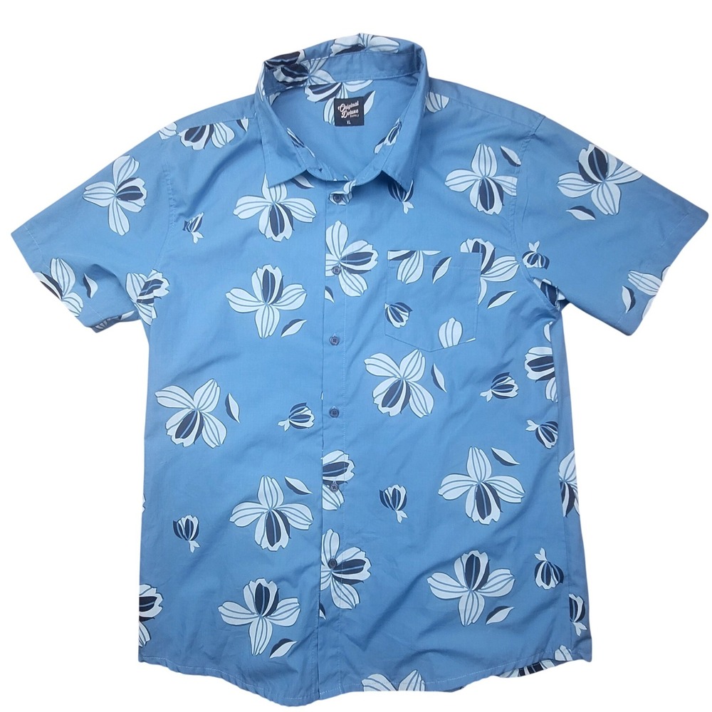 Blue Floral Hawaiian Aloha Shirt‎ Button Up Mens XL Original Deluxe Supply